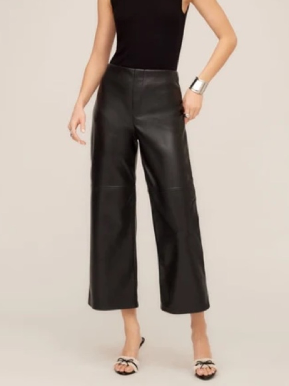 🆕 REVOLVE High-Waist Wide-Leg Faux Leather Cropped Pants - Black - Women’s M